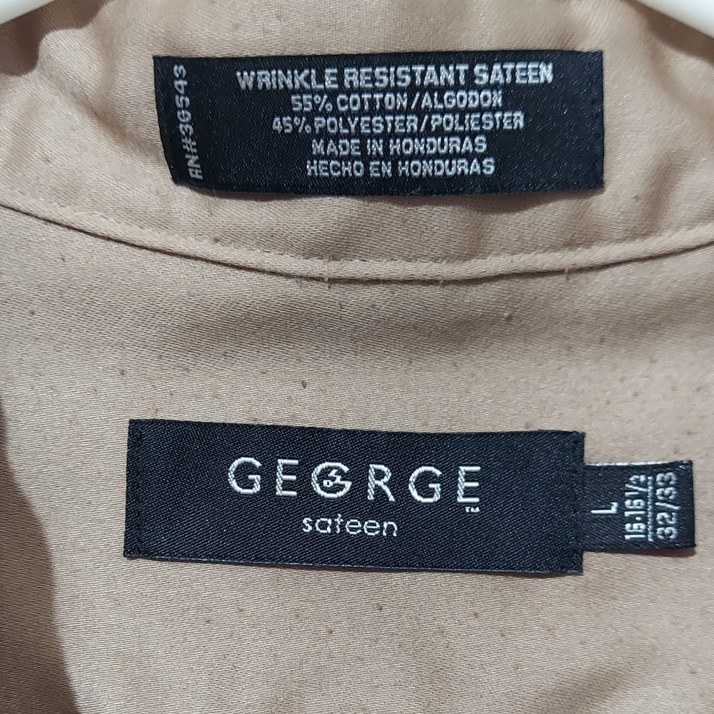 George Satein tan long sleeve dress shirt size Large inv 371 - Picture 2 of 4
